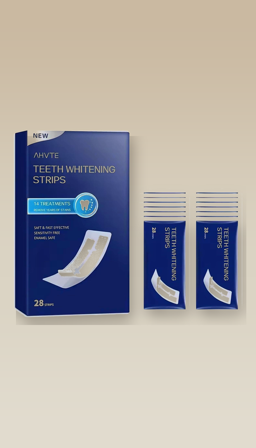 Teeth Whitening Strips box and pouches, studio photo